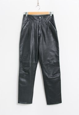 Vintage leather pants in black 80's pleated women