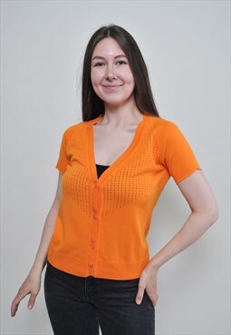 Y2k minimalist knit blouse, v-neck casual top - MEDIUM