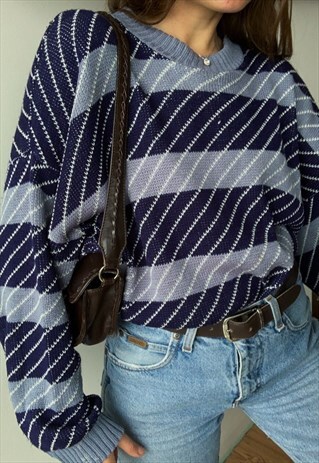 VINTAGE 50S ABSTRACT MOD UNISEX KNIT JUMPER SWEATER PULLOVER