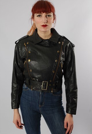 VINTAGE 80S CROPPED LEATHER BIKER JACKET