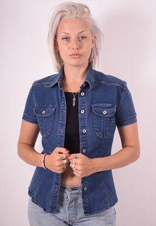 DOLCE & GABBANA WOMENS VINTAGE DENIM SHIRT MEDIUM BLUE 90S