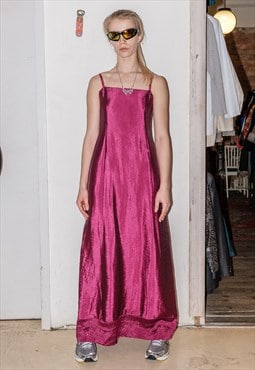 Vintage sexy long evening dress in shiny pink