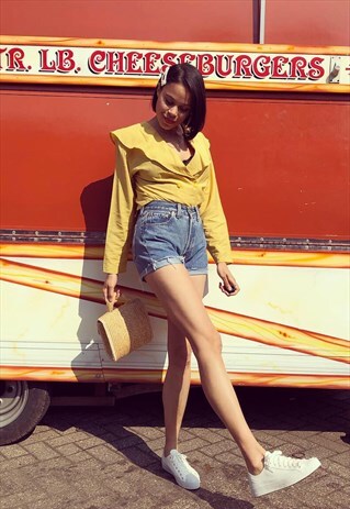 VINTAGE YELLOW BUTTON UP BLOUSE WITH COLLAR