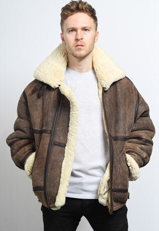 VINTAGE SUEDE AVIATOR FLEECE SHEEPSKIN JACKET