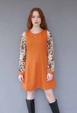 Vintage Y2K orange animal leopard print long sleeve dress