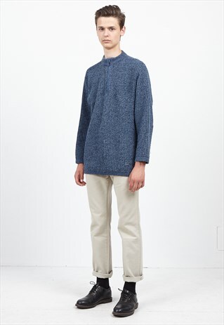 VINTAGE BLUE LEE 1/4 ZIP KNIT JUMPER SWEATER