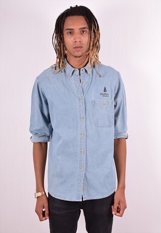 LEE MENS VINTAGE DENIM SHIRT LARGE BLUE 90S