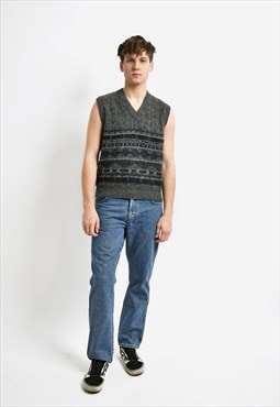 Vintage sweater vest men's grey retro 90s 80s knit jumper