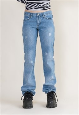 Vintage Y2k Deadstock Washed Blue Low Waist Women Jeans S