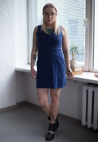 VINTAGE 90'S BLUE BUTTON UP MINI DRESS