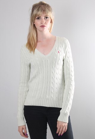 VINTAGE 90S RALPH LAUREN CABLE KNIT V NECK JUMPER