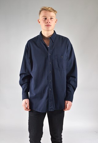 VINTAGE WRANGLER DARK BLUE DENIM SHIRT