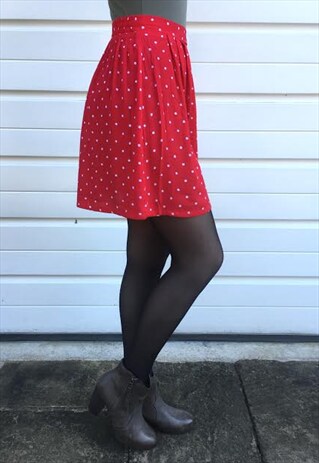 WOMENS VINTAGE FLOATY 80S SPOTTY POLKA DOT BOHO SHORT SKIRT