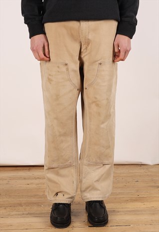 VINTAGE CARHARTT DOUBLE KNEE CARPENTER PANTS MEN'S BEIGE