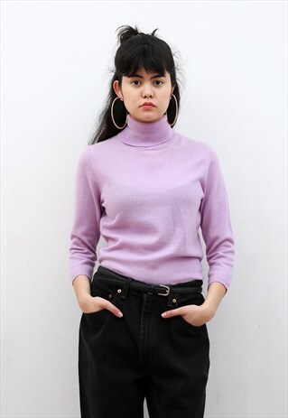 90S VINTAGE LILAC CASHMERE ROLL NECK JUMPER