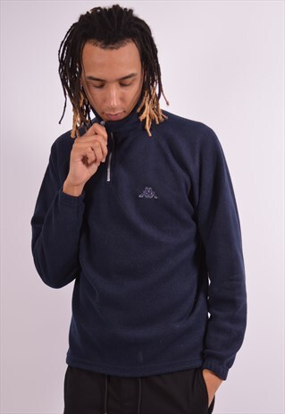 KAPPA MENS VINTAGE FLEECE JUMPER MEDIUM NAVY BLUE 90S