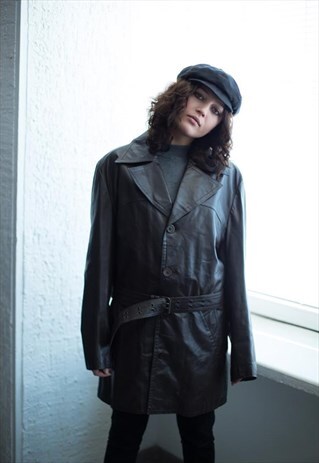 VINTAGE 80'S BROWN BELTED LEATHER COAT