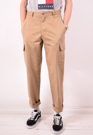 CALVIN KLEIN MENS VINTAGE CARGO TROUSERS W33 L32 BEIGE 90S