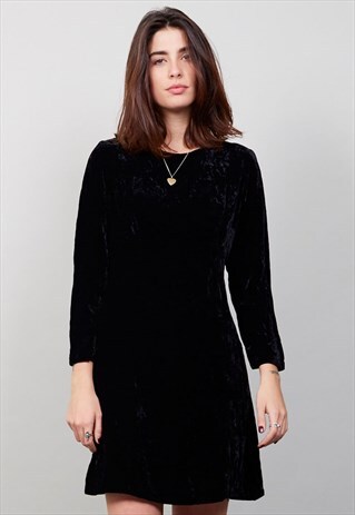 VINTAGE BLACK MINI 80'S VELVET DRESS