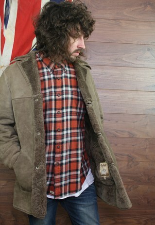VINTAGE SUEDE,SHEEPSKIN SHEARLING BORG LINED COAT ,LARGE