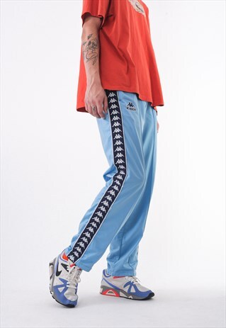 VINTAGE KAPPA TRACKSUIT POPPER PANTS 90S BLUE
