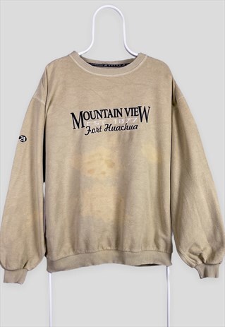 VINTAGE BEIGE EMBROIDERED SWEATSHIRT SPELL OUT XL
