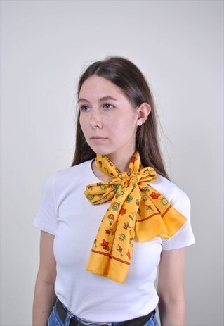 VINTAGE YELLOW SHAWL, FUNNY PRINT SCARVE, WOMEN ACCESSORIES