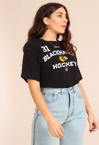 VINTAGE 90S NIKE BLACKHAWK HOCKEY T-SHIRT IN BLACK