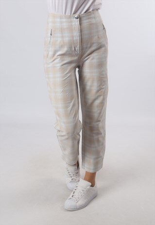 HIGH WAISTED TROUSERS TARTAN CHECKED TAPERED UK 10 (72B)