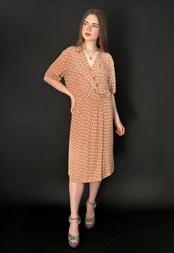 80's Vintage Peach Heart Print Short Sleeve Dress