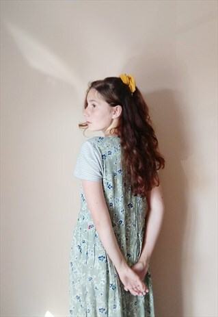90S GRUNGE FESTIVAL PASTEL MINT FLORAL MAXI VINTAGE DRESS