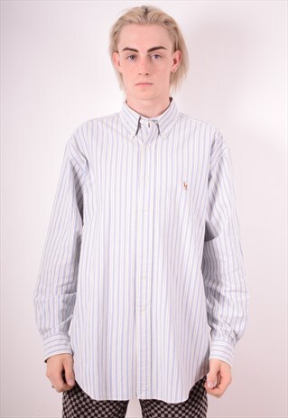 POLO RALPH LAUREN MENS VINTAGE SHIRT XL BLUE STRIPES 90S
