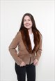 VINTAGE 90S BROWN LEATHER JACKET WITH FAUX FUR COLLAR RETRO