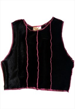 Deadstock stretch velvet tank top - Black & Pink