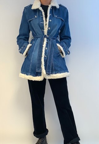 UNREAL 90S LONGLINE DENIM COAT WITH FAUX FUR TRIM