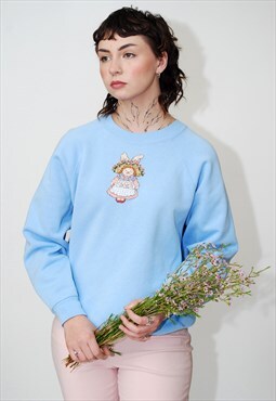 80s Bunny Sweatshirt (L) vintage pastel blue jumper rabbit