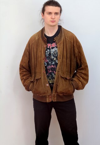 1980'S VINTAGE SUEDE BOMBER JACKET IN BROWN