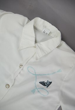 Vintage Silk Embroided Short Sleeve Shirt in White