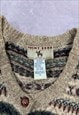 VINTAGE KNITTED CARDIGAN ABSTRACT PATTERNED GRANDAD SWEATER