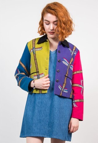 90'S COLOUR BLOCK CROPPED BLAZER JACKET