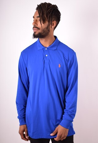 POLO RALPH LAUREN MENS VINTAGE POLO SHIRT XL BLUE 90S
