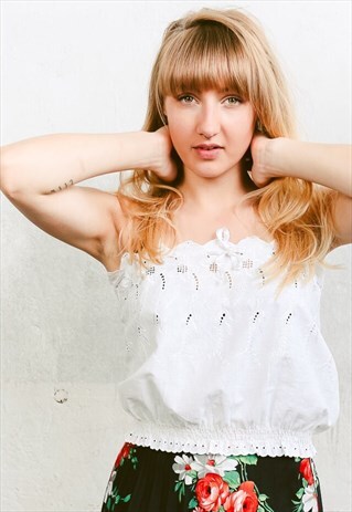 VINTAGE 70S BOHO CUTOUT LACE TOP