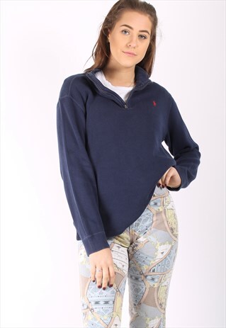 VINTAGE 90S POLO RALPH LAUREN 1/4 ZIP JUMPER IN BLUE