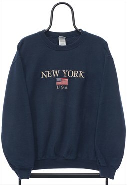 Vintage New York Embroidered Navy Sweatshirt Mens