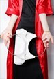 90S GRUNGE Y2K GOTH CUTE WHITE PATENT SILVER O-RING MINI BAG