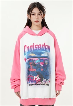 Anime print hoodie raglan pullover Japanese cartoon jumper 
