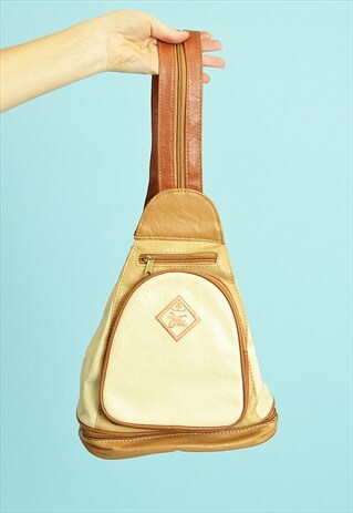 90'S RETRO NEUTRAL LEATHER SHOULDER BAGPACK RUCKSACK