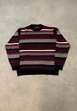 VINTAGE KNITTED JUMPER STRIPED PATTERNED KNIT SWEATER
