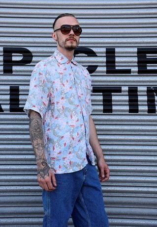 VINTAGE 90S HAWAIIAN PRINT LINEN SHORT SLEEVE SUMMER SHIRT
