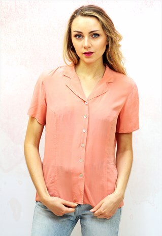 1990S VINTAGE SUNSHINE PEACH PURE SILK OVERSIZED SHIRT
